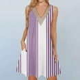 thumbnail image 1 of Viikei Womens Dresses Plus Size Clearance,Women's Party Short Sleeve Dress,Women's Stripe Printed Lace Sleeveless Pocket V-Neck Dress Purple L, 1 of 5