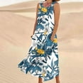 thumbnail image 1 of Viikei Womens Dresses Plus Size,New Women's Sleeveless and Linen Round Neck Printed Long Dress Navy L, 1 of 5