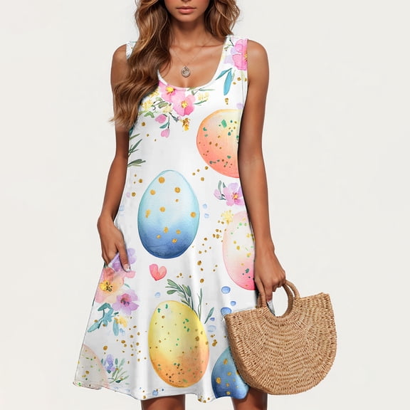 Viikei Womens Dresses Plus Size Spring,Dresses for Women,Easter Ladies Casual Plus-size Sleeveless Crew Neck Short Dress Light Blue S