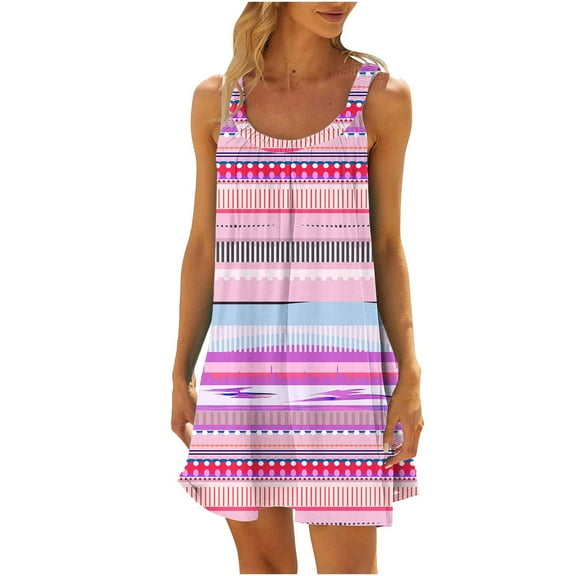 Viikei Womens Dresses Plus Size Spring,Fashion Women's Casual Printed Sleeveless Dress Pink XXL