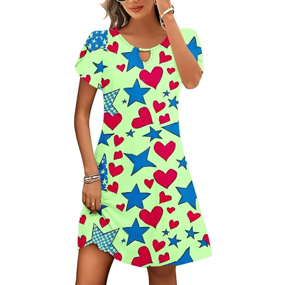 Viikei Womens Dresses Plus Size Spring,Women's Casual Loose Summer Printed Short Sleeved Dress Mint Green S