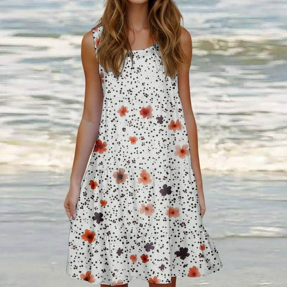 Viikei Womens Dresses Plus Size Summer,Women's Fashion Holiday Summer Solid Color Sleeveless Party Beach Dress Orange L