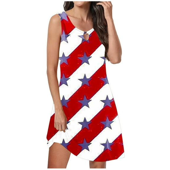 Viikei Womens Dresses Plus Size Summer,Women's Party Short Sleeve Dress,Women's Fashion Vintage Sleeveless Printed Dresses Red M