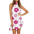 thumbnail image 1 of Viikei Womens Dresses Plus Size Summer,Women's Party Short Sleeve Dress,Women's Striped Polka Print Dress Sleeveless Round Neck Knee-length Dress Pink S, 1 of 4