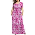thumbnail image 1 of Viikei Womens Dresses Plus Size Summer,Women's Plus Printed Casual Short Sleeve Round Neck Pleated Pocket and Ankle Dress Hot Pink XXXXL, 1 of 6