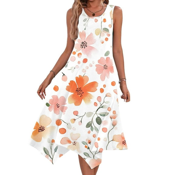 Viikei Womens Dresses Plus Size,Womens Dresses Sleeveless Round Neck Drawstring Casual Ruffle A-Line Mini Dress Orange S