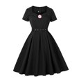 thumbnail image 1 of Viikei Womens Dresses Short Dress,Women Summer Flower Casual V-Neck Zipper Belt Short Sleeve Solid Dress Black XL, 1 of 6