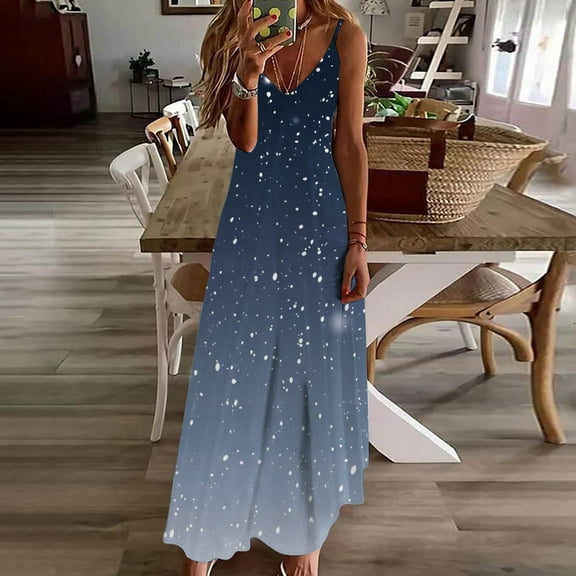 Viikei Womens Dresses Short Sleeve Casual Summer,Plus Size Summer Maxi Dress for Women,Fashion Women Summer Casual Solid V-Neck Camis Sleeveless Long Dress Gray S