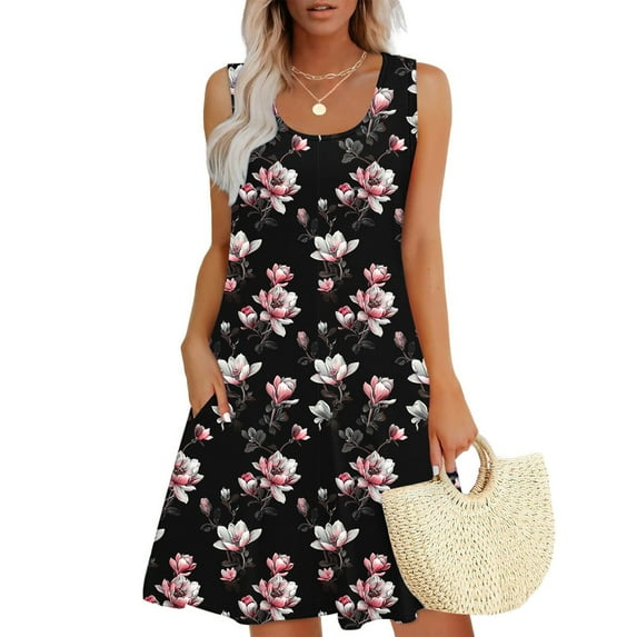 Viikei Womens Dresses Short Sleeve Casual Summer,Plus Size Summer Maxi Dress for Women,Women Casual Loose Summer Printed Dress Sleeveless V-neck Top/shirt Set Black M