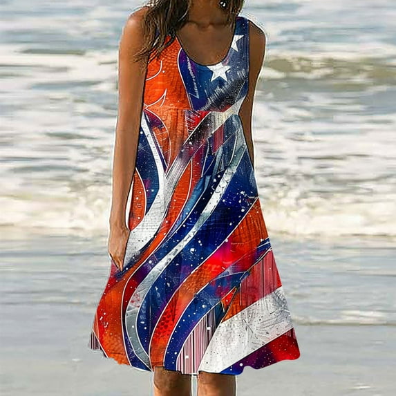 Viikei Womens Dresses Short Sleeve Casual Summer,Womens Fashion Holiday Summer Casual Printing Sleeveless Party Beach Loose Dress Blue XXXXXL
