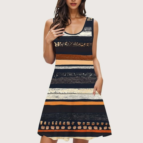 Viikei Womens Dresses Summer Clearance,Dresses for Women Plus Size Summer,Women Print with Pockets Sleep Shirts Sleeveless Sleepwear Nightshirt Round Neck Nightdress Multicolor S