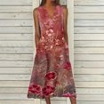 thumbnail image 1 of Viikei Womens Dresses Summer,Elegant Short Sleeve Dress for Women,New Women's V-neck Button Button Sleeveless Printed Long Dress Red XL, 1 of 5