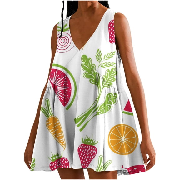 Viikei Womens Dresses Summer,New Women's Casual Loose V-neck Sleeveless Printed Short Dress Multicolor L