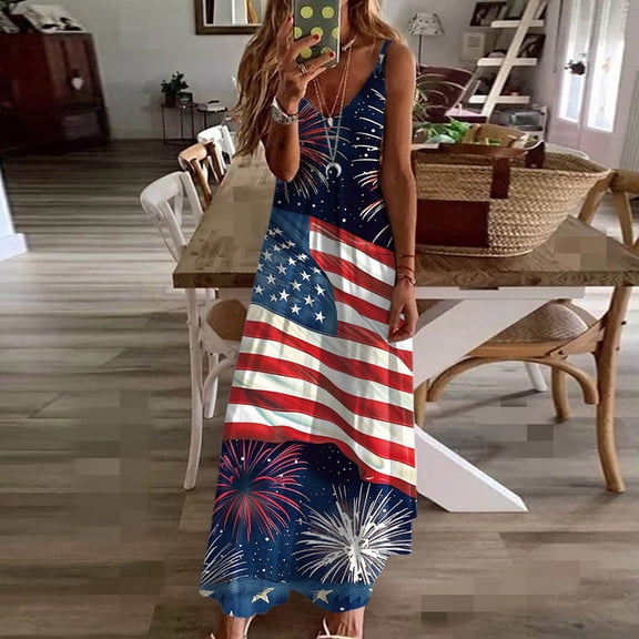 Viikei Womens Dresses Summer,Sun Dresses for Women Plus Size,Fashion Women Summer Casual Solid V-Neck Camis Sleeveless Long Dress Blue S