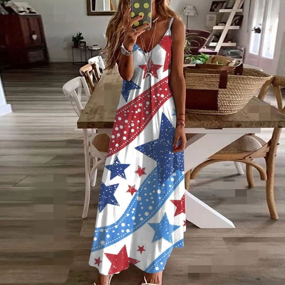 Viikei Womens Dresses Summer,Sun Dresses for Women Plus Size,Women's Summer Print Casual Loose Sleevless V-Neck Dress White S