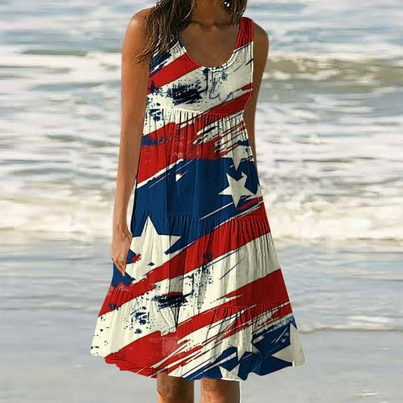 Viikei Womens Dresses Summer,Women's Summer Casual Loose Sleevless Crew Neck Dress Red XXXXL