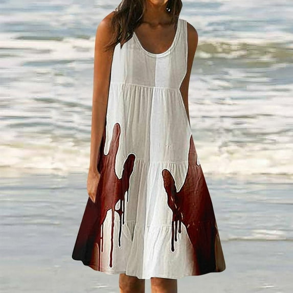 Viikei Womens Dresses Summer,Women's Summer Casual Loose Sleevless Crew Neck Dress Wine XXXXL