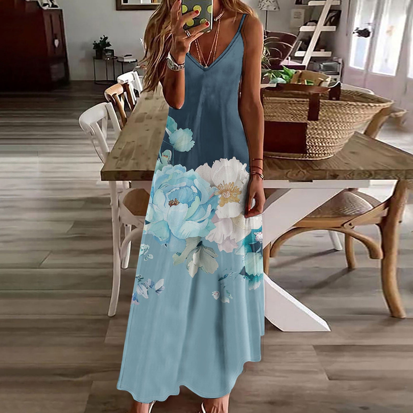 blue summer dresses for weddings Viikei Womens Wedding Guest,Plus Size Maxi Dress for Women,Fashion Women Summer Casual Solid V-Neck Camis Sleeveless Long Dress collection:pit-stop Torrid Black Dress Plus Color:KELLY-BLUE-MULTI Buy this light blue