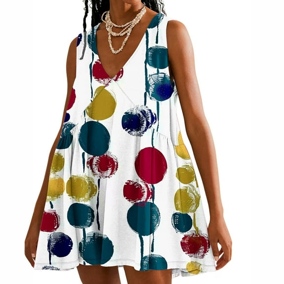 Viikei Womens Dresses for Wedding Guest,Plus Size Summer Maxi Dress for Women,Women Casual Loose Summer Print Pleated Sleeveeless V-Neck Dress with Pocket Multicolor L