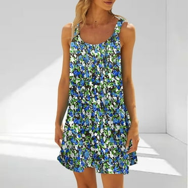 Viikei Womens Dresses for Wedding Guest,Summer Dresses for Juniors,Fashion Women's Casual Printed Sleeveless Dress Green XXL