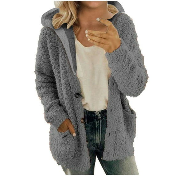 Viikei Womens Fall Fashion 2025 Women Hooded Sweater Coat Winter Warm Wool Zipper Coat Long Sleeve Outwear