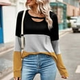 thumbnail image 1 of Going Out Tops for Women Viikei Womens Fall Fashion 2025 Womens Tops Clearance under $5,Women's Color Matching Sweater with Hollowed Out Long Sleeved Low Round Neck Loose Top T-shirt Yellow L, 1 of 7