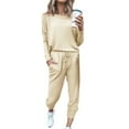 thumbnail image 1 of Viikei Womens Fall Fashion 2025 2Pc Women Pure Color Suit Long Sleeve Leisure Pocket Home Sweatpants Sets, 1 of 3