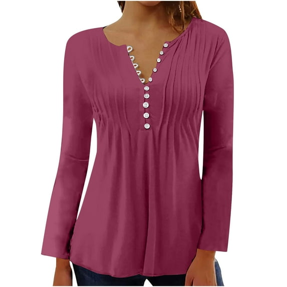 Viikei Womens Hoodies,Blouses for Women 2025 Womens Plus Size Clearance $5,Women's Fashionable Color Long Sleeved with V-neck Button Pleats Purple S