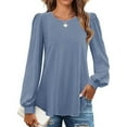 thumbnail image 1 of Viikei Womens Hoodies Pullover,Women's Solid Color Round Neck Loose Casual Long Sleeved T-shirt Top Blue L, 1 of 6