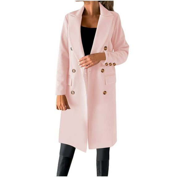 Viikei Womens Jackets Lightweight,Women's New Fashionable Solid Color Lapel Double Button Woolen Coat Jacket Pink XL