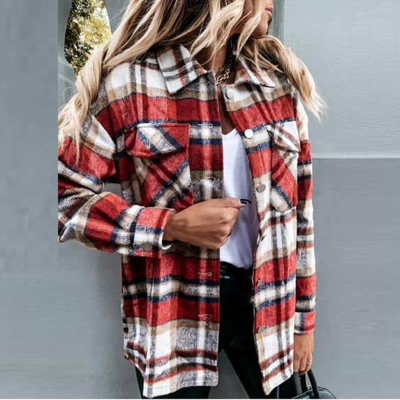 Viikei Womens Jackets and Coats Plus Size Jackets Coats Clearance for Winter Lattice Lapel Button Long Sleeve Loose Coat
