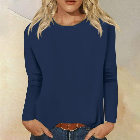 Viikei Womens Long Sleeve Shirts,Fashion Women's Comfortable Round-Neck Long Sleeve Casual T-shirt Blouse Navy S