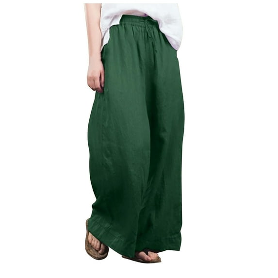 Viikei Womens Pants Athletic Works Fashion Women Loose Solid Color Casual Wide Leg Pants Cotton Linen Trousers