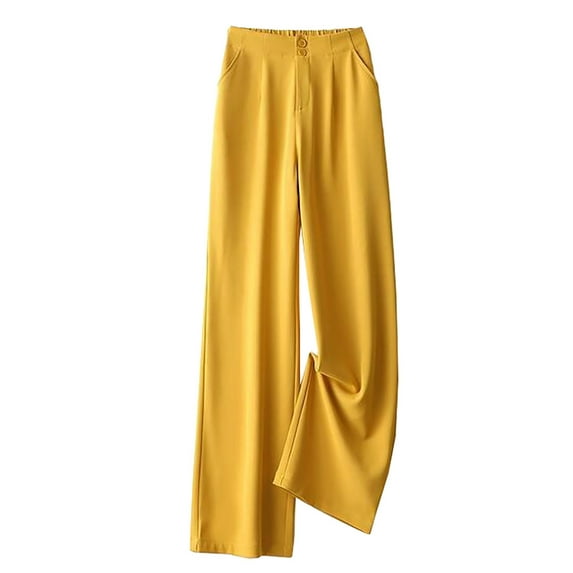 Viikei Womens Pants Clearance Plus Size Pants Full-Length Loose Solid High Waist Long Straight Wide Leg