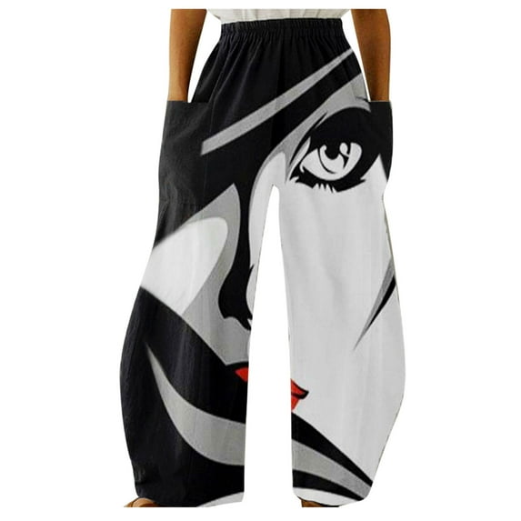 Viikei Womens Pants Clearance Plus Size Pants Mountain Treetop Print Pocket Sports Running Yoga Athletic
