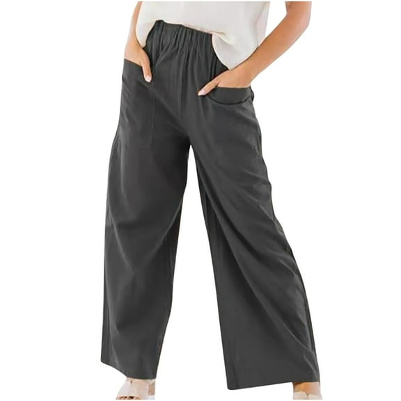 Viikei Womens Pants Plus Size Pants Solid Color Loose Wide Leg
