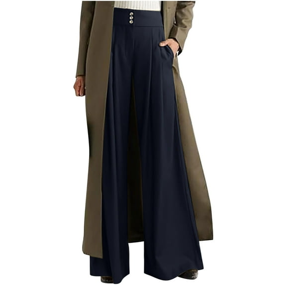 Viikei Womens Pants with Pockets Women's Fashion Casual Full-Length Loose Pants Solid High Waist Trousers Long Straight Wide Leg Pants