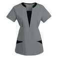 thumbnail image 1 of Viikei Womens Plus Short Sleeve Tops Clearance Ladies Short Sleeve Tops Plus Size Women T-shirt Short Sleeve V-Neck Work Uniform Solid Patchwork Color Pocket Blouse, 1 of 4