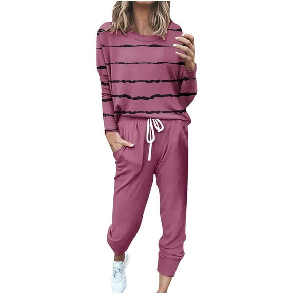 Viikei Womens Plus Size Two-Piece Outfits Stylish Print Long Sleeve Casual Blouse and Fashion Solid Color Loose Fit Pants for Spring and Fall Women's Loose Fitting Color Matching Casual Set