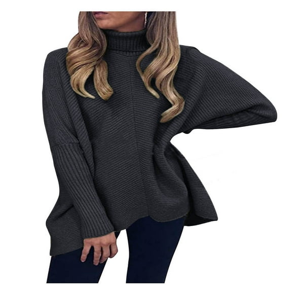 Viikei Womens Plus Sweaters Turtleneck Sweaters for Women Knitted Sweater Women Sweater Clearance for Women Fashion Casual Turtleneck Solid Color Long Sleeve Pullover Tops