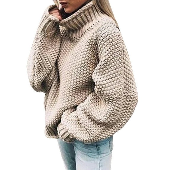 Viikei Womens Plus Sweaters Turtleneck Sweaters for Women Knitted Sweater Women Sweater Clearance for Women Fashion Solid Long Sleeve Sweater Turtleneck Sweater Pullover Tops