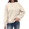thumbnail image 1 of Viikei Womens Plush Hoodies,Tops for Women Clearance under $10 Fall,Womens Oversized Round Neck Fall Winter Casual Quilted Long Sleeve Drawstring Pocketed Sweatshirts Pullover Tops Beige L, 1 of 6