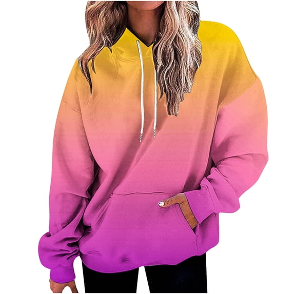 Spring Tops for Women Viikei Womens Pullover Hoodies Spring Fall Plus Size Long Sleeves Stylish Gradient Printed Sweatshirt with Pocket for Spring Fall