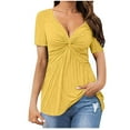 thumbnail image 1 of Plus Size Tops for Women Viikei Womens Short Sleeve Tops Elegant Bow V-Neck Pleated Shirt for Womens Plus Size Loose Lightweight Blouses Stylish Solid Color T-Shirt for Spring Summer Women's Sexy Top, 1 of 6
