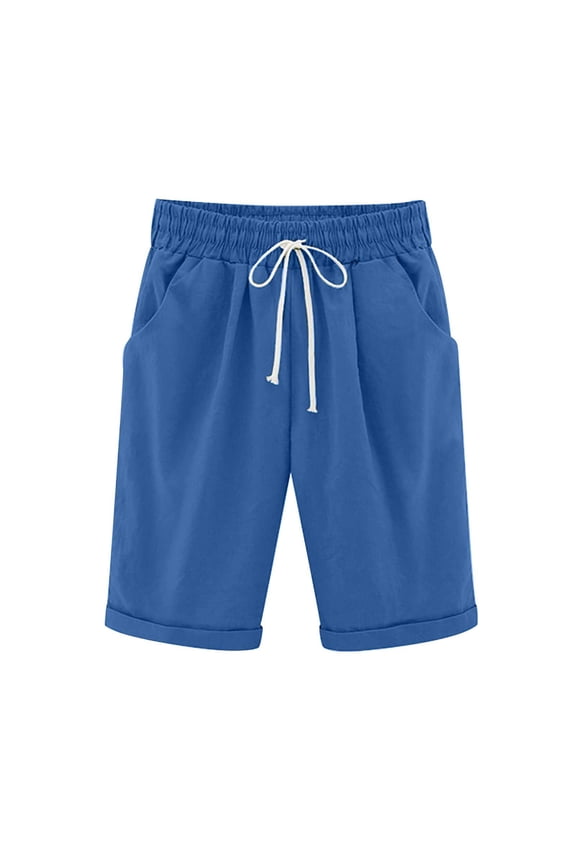 Womens Shorts 2025 Fashion Plus Size Loose Fit Elastic Lightweight Basic Solid Color Beach Medium Pockets Pants for Women Summer Five Points Large Size Cotton Linen Pants Leisure Pants