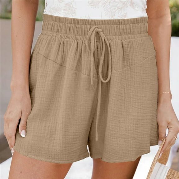 Viikei Womens Shorts Clearance Shorts for Women Plus Size Women's Shorts Pull on Fashion Solid Color Casual Wide Leg Loose High Waist Lace-Up Shorts Pants
