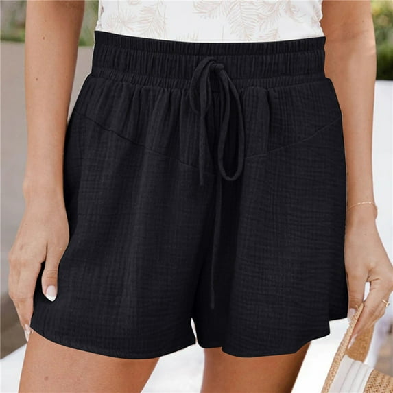 Viikei Womens Shorts Clearance Shorts for Women Plus Size Women's Shorts Pull on Fashion Solid Color Casual Wide Leg Loose High Waist Lace-Up Shorts Pants