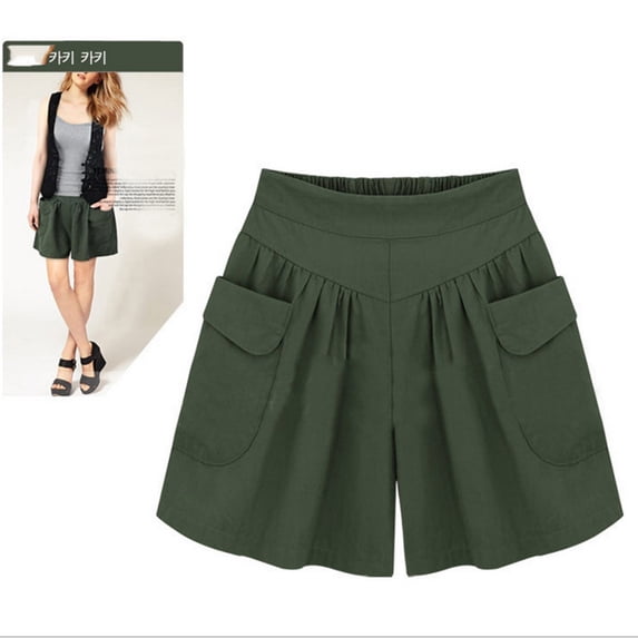 Viikei Womens Shorts Clearance Shorts for Women Plus Size Women's Shorts Pull on Fashion Solid Color Casual Wide Leg Ruffle Loose High Waist Shorts Pants