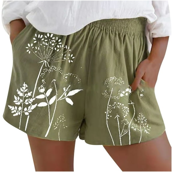 Viikei Womens Shorts Clearance Shorts for Women Plus Size Women's Shorts Pull on Drawstring Cotton Linen Elastic Waist Pocket Solid Shorts Pants