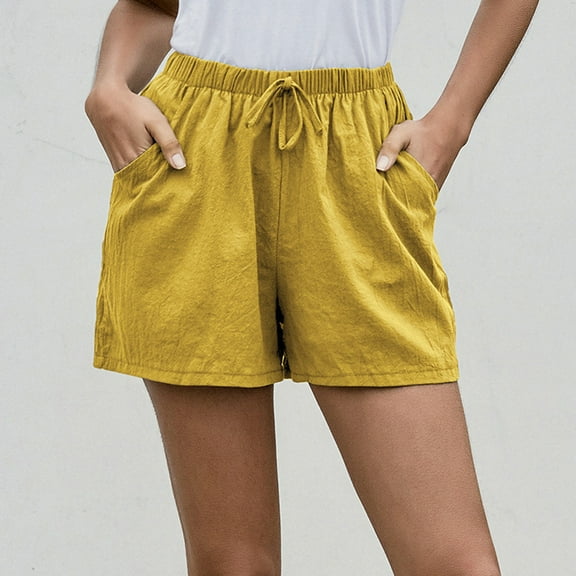 Viikei Womens Shorts Clearance Shorts for Women Plus Size Women's Shorts Pull on Solid High Waist Cotton Linen Shorts Pants Casual Beach Shorts